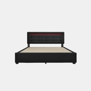 Cama de casal de linho 140x200cm com luz LED,4 gavetas,preto