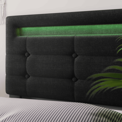 Cama de casal de linho 140x200cm com luz LED,4 gavetas,preto