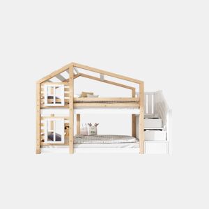 Beliche,cama-casa de madeira maciça 90x200cm,branco+natural