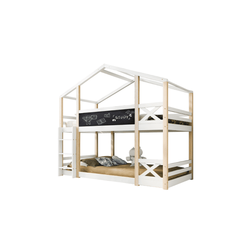 Beliche,cama-casa de madeira maciça 90x200cm,branco+natural