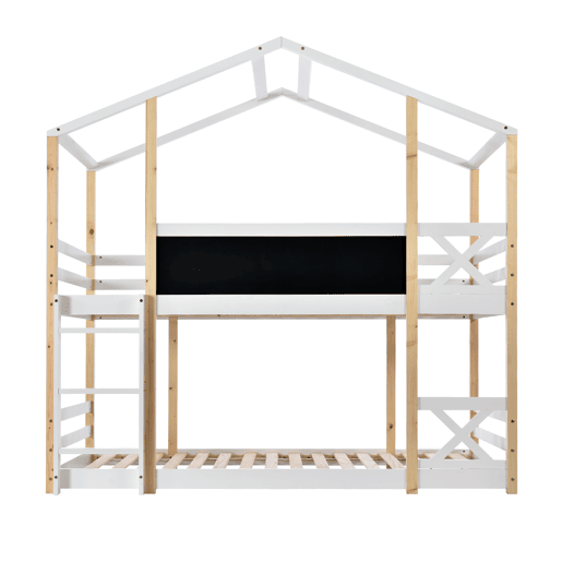 Beliche,cama-casa de madeira maciça 90x200cm,branco+natural