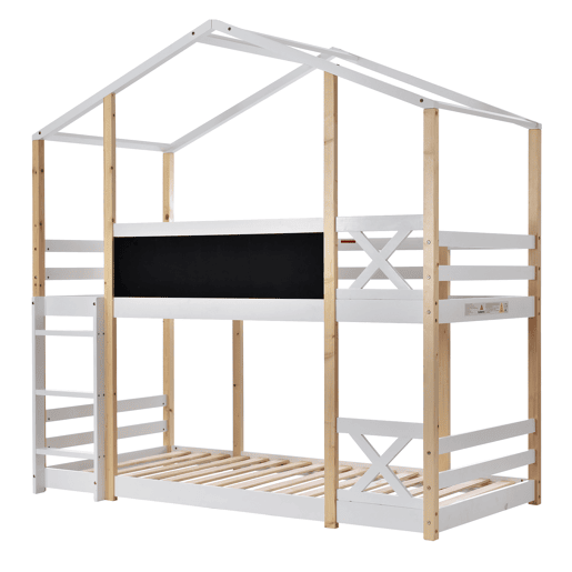 Beliche,cama-casa de madeira maciça 90x200cm,branco+natural