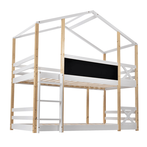 Beliche,cama-casa de madeira maciça 90x200cm,branco+natural