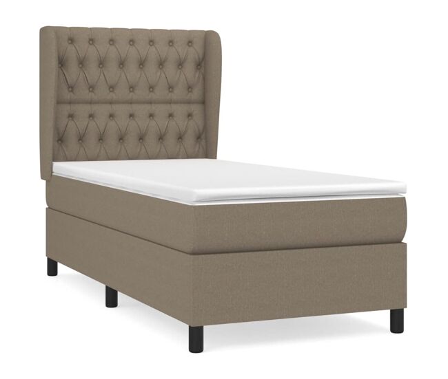 Cama box spring con colchón tela gris taupe 100x200 cm diseño de botones