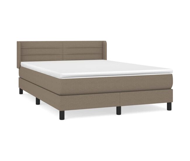 Cama box spring con colchón tela gris taupe 140x200 cm rayas horizontales
