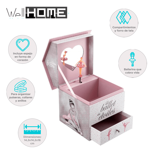 WELL HOME - Guarda-joias musical com caixa organizadora bailarina 14,3x14,2x16cm
