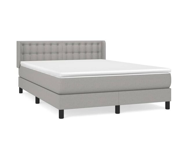 Cama box spring con colchón tela gris claro 140x190 cm botones