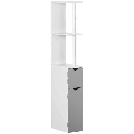 kleankin Coluna Casa de Banho com 2 Portas e 2 Prateleiras Abertas Coluna Auxiliar para Casa de Banho Sala de Estar Dormitório Estilo Moderno 15,2x29,8x118cm Branco e Cinza