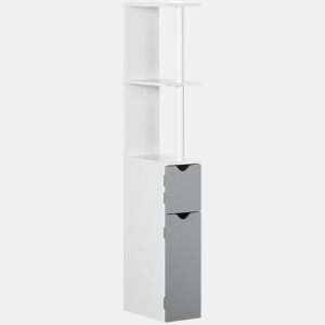 kleankin Coluna Casa de Banho com 2 Portas e 2 Prateleiras Abertas Coluna Auxiliar para Casa de Banho Sala de Estar Dormitório Estilo Moderno 15,2x29,8x118cm Branco e Cinza