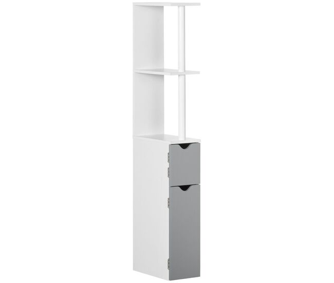 Kleankin columna de baño mueble de baño con puertas y estantes abiertos armario de baño estilo moderno 15,2x29,8x118 cm blanco y gris