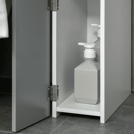 kleankin Coluna Casa de Banho com 2 Portas e 2 Prateleiras Abertas Coluna Auxiliar para Casa de Banho Sala de Estar Dormitório Estilo Moderno 15,2x29,8x118cm Branco e Cinza
