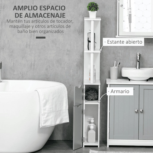 kleankin Coluna Casa de Banho com 2 Portas e 2 Prateleiras Abertas Coluna Auxiliar para Casa de Banho Sala de Estar Dormitório Estilo Moderno 15,2x29,8x118cm Branco e Cinza