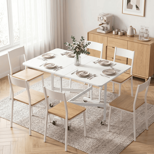 HOMCOM Mesa Dobrável de Cozinha para 4-6 Pessoas Mesa de Sala de Jantar Dobrável com Rodas e Laterais Dobráveis Mesa para Cozinha 120x80x73 cm Branco HOMCOM Mesa Dobrável de Cozinha para 4-6 Pessoas Mesa de Sala de Jantar Dobrável com Rodas e Laterais Dobráveis Mesa para Cozinha 120x80x73 cm Branco
