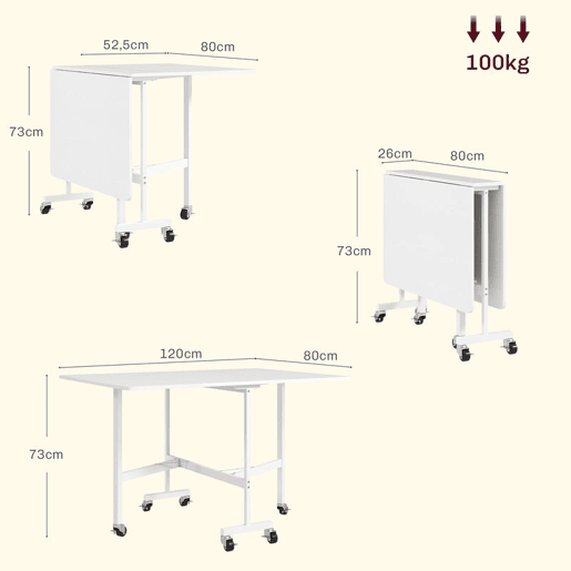 HOMCOM Mesa Dobrável de Cozinha para 4-6 Pessoas Mesa de Sala de Jantar Dobrável com Rodas e Laterais Dobráveis Mesa para Cozinha 120x80x73 cm Branco HOMCOM Mesa Dobrável de Cozinha para 4-6 Pessoas Mesa de Sala de Jantar Dobrável com Rodas e Laterais Dobráveis Mesa para Cozinha 120x80x73 cm Branco