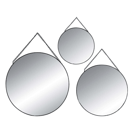 WELL HOME - Conjunto de 3 espelhos decorativos redondos de metal Ø20Ø24Ø29cm