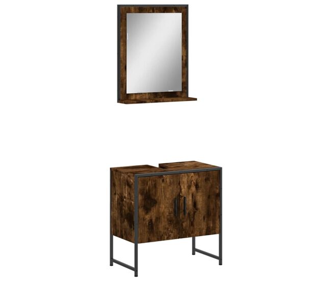 Vidaxl set de muebles de baño 2 pzas madera ingeniería roble ahumado