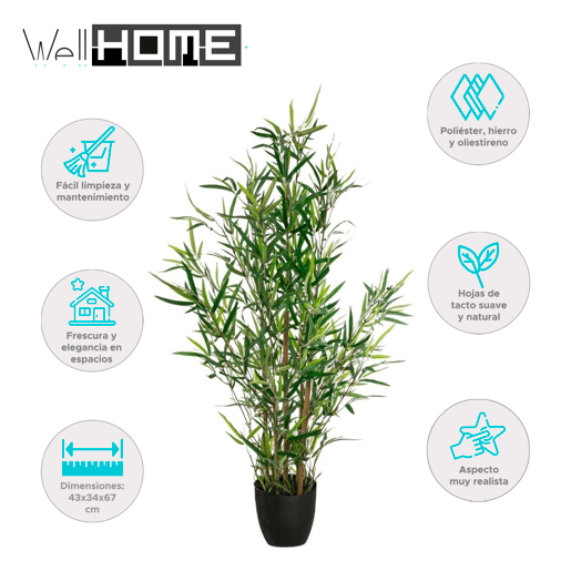 WELL HOME - Planta de Bambu Artificial Alt.90cm com vaso ideal para decoração