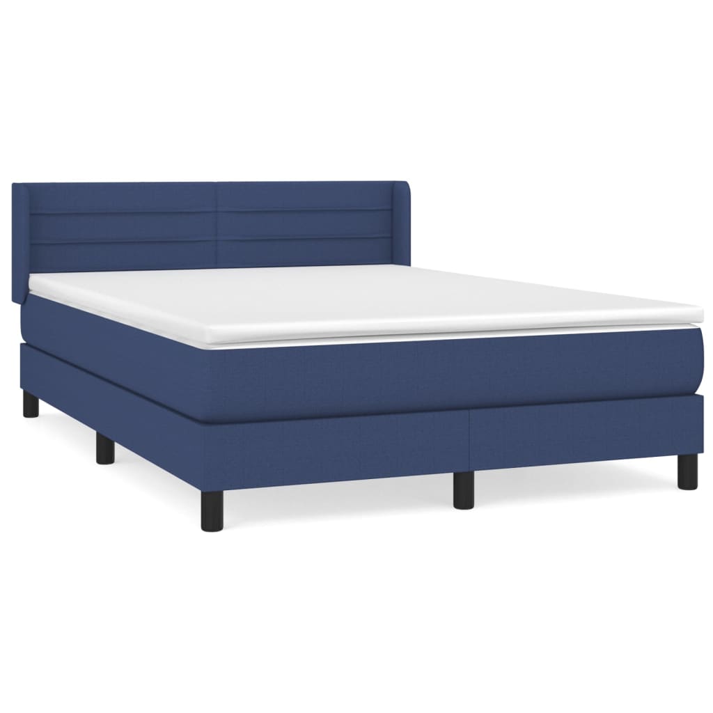 Cama box spring con colchón tela azul 140x200 cm rayas horizontales