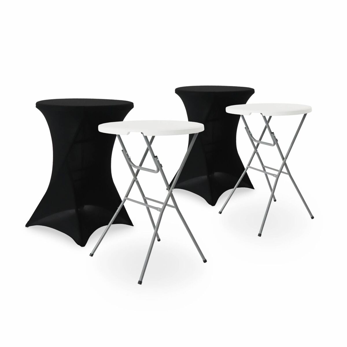 Mesa alta plegable con funda protectora para eventos, set de 2 negro - 81x81x110 cm