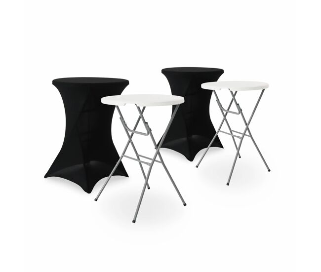 Mesa alta plegable con funda protectora para eventos, set de 2 negro - 81x81x110 cm