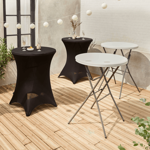 Mesa de pé dobrável com cobertura de proteção, set de 2, Gala + cobertura x2, Preto, 81x81x110 cm