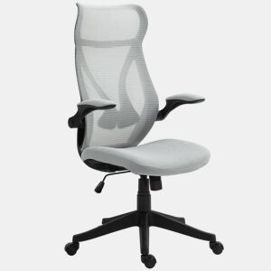 HOMCOM Cadeira de Escritório em Malha Cadeira de Escritório Giratória com Altura Ajustável Apoio para os Braços Dobráveis e Função Basculante Cadeira para Estúdio Carga 120 kg 66x66x113-121 cm Cinza