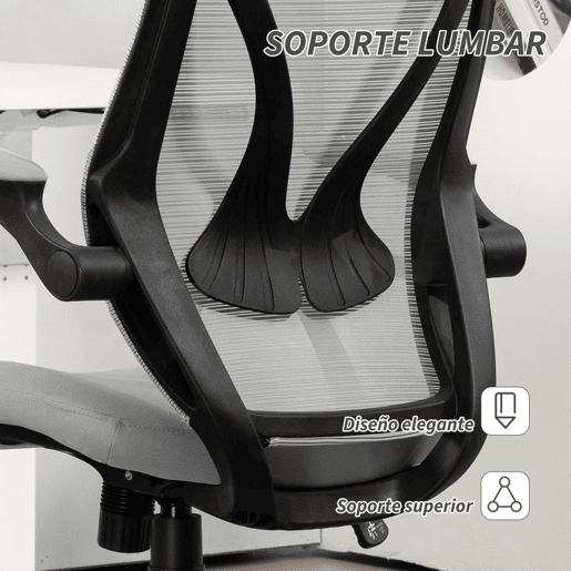 HOMCOM Cadeira de Escritório em Malha Cadeira de Escritório Giratória com Altura Ajustável Apoio para os Braços Dobráveis e Função Basculante Cadeira para Estúdio Carga 120 kg 66x66x113-121 cm Cinza