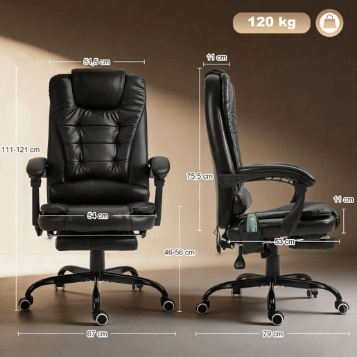 Vinsetto Cadeira de Massagem com 7 Pontos de Massagem Cadeira de Escritório Reclinável com Altura Ajustável Apoio para os Pés e Controlo Remoto 67x79x111-121 cm Preto Vinsetto Cadeira de Massagem com 7 Pontos de Massagem Cadeira de Escritório Reclinável com Altura Ajustável Apoio para os Pés e Controlo Remoto 67x79x111-121 cm Preto