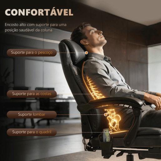 Vinsetto Cadeira de Massagem com 7 Pontos de Massagem Cadeira de Escritório Reclinável com Altura Ajustável Apoio para os Pés e Controlo Remoto 67x79x111-121 cm Preto Vinsetto Cadeira de Massagem com 7 Pontos de Massagem Cadeira de Escritório Reclinável com Altura Ajustável Apoio para os Pés e Controlo Remoto 67x79x111-121 cm Preto