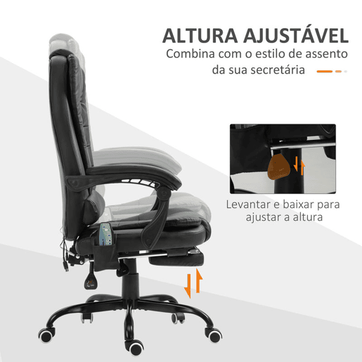 Vinsetto Cadeira de Massagem com 7 Pontos de Massagem Cadeira de Escritório Reclinável com Altura Ajustável Apoio para os Pés e Controlo Remoto 67x79x111-121 cm Preto Vinsetto Cadeira de Massagem com 7 Pontos de Massagem Cadeira de Escritório Reclinável com Altura Ajustável Apoio para os Pés e Controlo Remoto 67x79x111-121 cm Preto