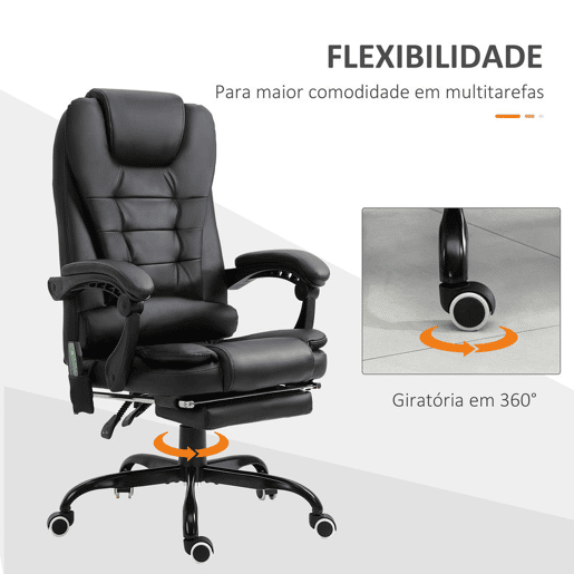 Vinsetto Cadeira de Massagem com 7 Pontos de Massagem Cadeira de Escritório Reclinável com Altura Ajustável Apoio para os Pés e Controlo Remoto 67x79x111-121 cm Preto Vinsetto Cadeira de Massagem com 7 Pontos de Massagem Cadeira de Escritório Reclinável com Altura Ajustável Apoio para os Pés e Controlo Remoto 67x79x111-121 cm Preto
