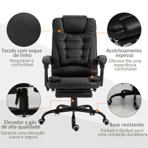 Vinsetto Cadeira de Massagem com 7 Pontos de Massagem Cadeira de Escritório Reclinável com Altura Ajustável Apoio para os Pés e Controlo Remoto 67x79x111-121 cm Preto Vinsetto Cadeira de Massagem com 7 Pontos de Massagem Cadeira de Escritório Reclinável com Altura Ajustável Apoio para os Pés e Controlo Remoto 67x79x111-121 cm Preto