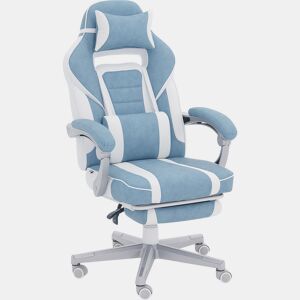 HOMCOM Cadeira Gaming Reclinável com Altura Ajustável, Apoio para os Pés Retrátil, Suporte Lombar e Almofada de Cabeça Removível, para Escritório ou Estudo, Azul