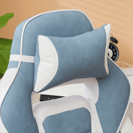 HOMCOM Cadeira Gaming Reclinável com Altura Ajustável, Apoio para os Pés Retrátil, Suporte Lombar e Almofada de Cabeça Removível, para Escritório ou Estudo, Azul