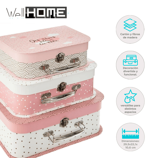 BEM CASA - Conjunto de 3 malas infantis, ideal para crianças 29,5x22,1x10,6cm