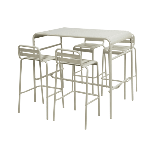 Mesa alta de jardim, 4 cadeiras altas de aço, Amelia, Beige, 120x70x95 cm Mesa alta de jardim, 4 cadeiras altas de aço, Amelia, Beige, 120x70x95 cm