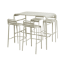 Mesa alta de jardim, 4 cadeiras altas de aço, Amelia, Beige, 120x70x95 cm