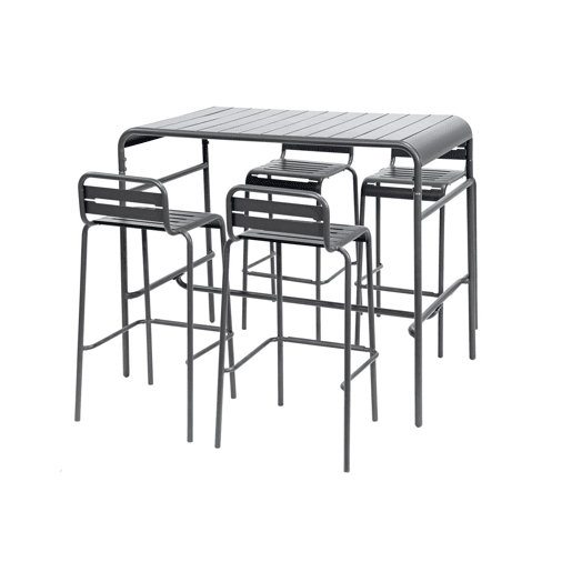 Mesa alta de jardim, 4 cadeiras altas de aço, Amelia, Antracite, 120x70x95 cm Mesa alta de jardim, 4 cadeiras altas de aço, Amelia, Antracite, 120x70x95 cm