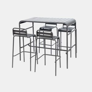 Mesa alta de jardim, 4 cadeiras altas de aço, Amelia, Antracite, 120x70x95 cm