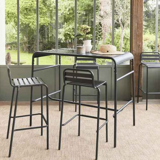 Mesa alta de jardim, 4 cadeiras altas de aço, Amelia, Antracite, 120x70x95 cm Mesa alta de jardim, 4 cadeiras altas de aço, Amelia, Antracite, 120x70x95 cm
