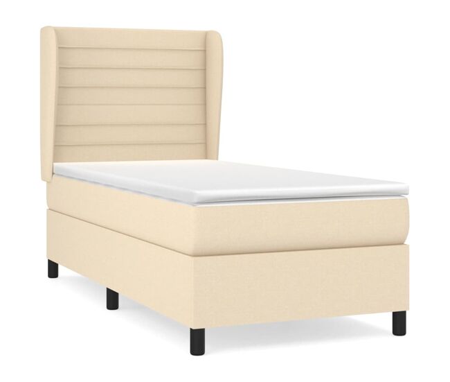 Cama box spring con colchón tela color crema 90x200 cm rayas horizontales