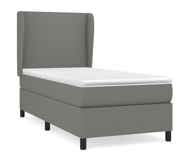 Cama box spring con colchón tela gris oscuro 90x190 cm diseño plano