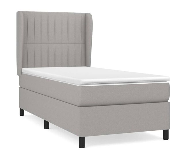 Cama box spring con colchón tela gris claro 80x200 cm rayas verticales