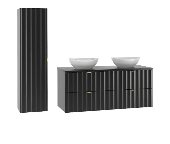 Conjunto de muebles con doble lavabo 120cm y columna lexa negro