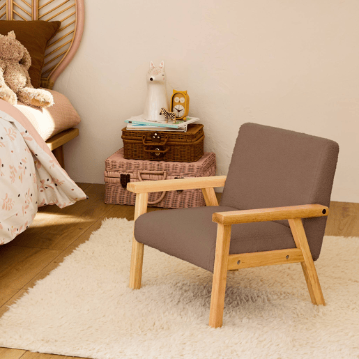 Cadeirão para crianças escandinavo, madeira de hevea, boucle, Isak kids, Taupe, 47x43.5x50 cm
