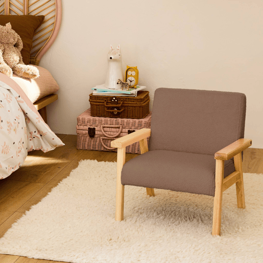 Cadeirão para crianças escandinavo, madeira de hevea, boucle, Isak kids, Taupe, 47x43.5x50 cm