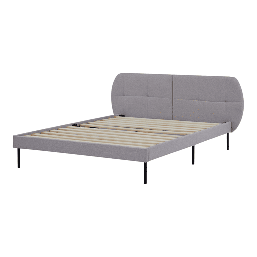 Cama estofada Porvoo com cabeceira têxtil 140x200cm - Cinzento en.casa