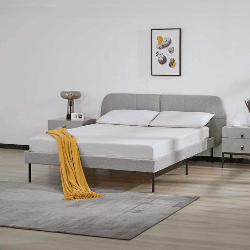 Cama estofada Porvoo com cabeceira têxtil 140x200cm - Cinzento en.casa