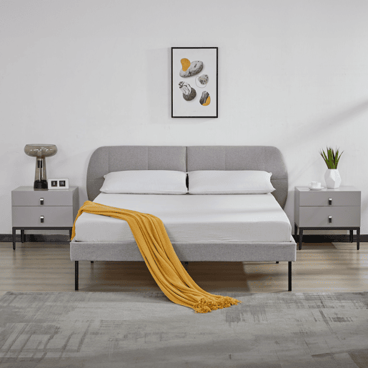 Cama estofada Porvoo com cabeceira têxtil 140x200cm - Cinzento en.casa