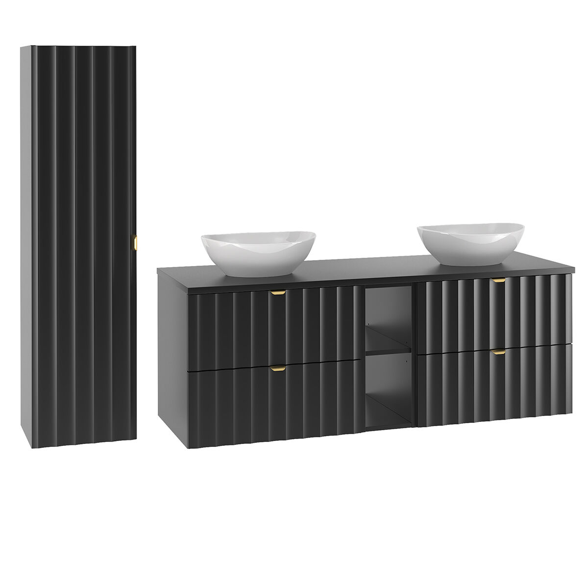 Conjunto de muebles con doble lavabo 2 compartimientos y columna Lexa 140 Negro